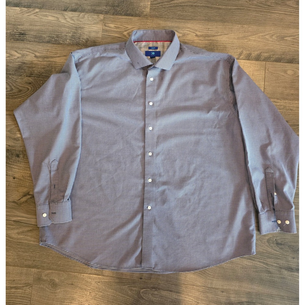 Men 2X Egara Non-Iron Classic Fit Dress Shirt Blue White Micro Check 100% Cotton